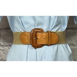 Vintage Avant Garde Wide Canvas and Leather Belt